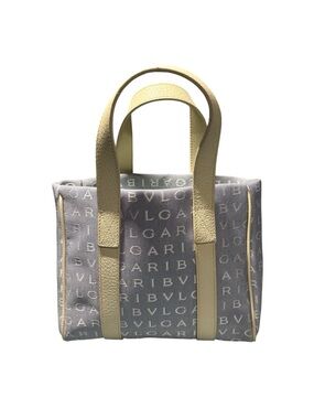 Bvlgari Logomania Mini Tote Bag Blue Canvas Lime Green Lining Italy